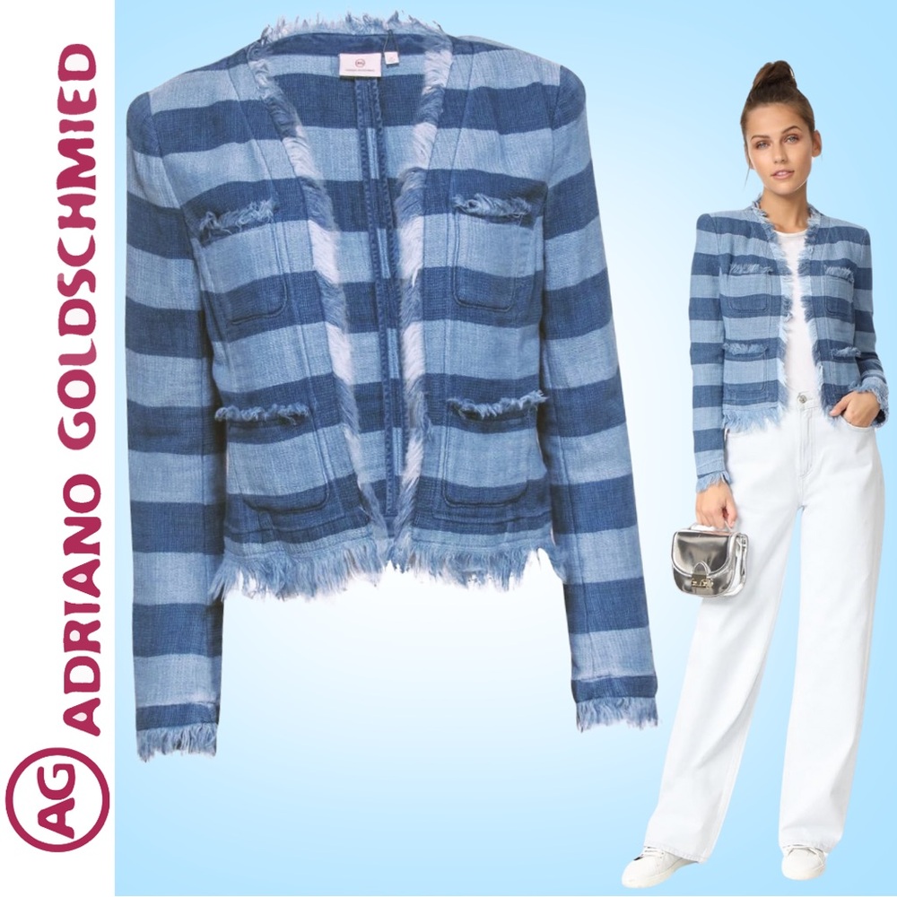 AG Adriano Goldschmied Women Capucine Jacket Piscine Stripe Washed Indigo/Small